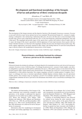 Development and Functional Morphology of the Foreguts of Larvae and Postlarvae of Three Crustacean Decapods Abrunhosa, F.* and Melo, M