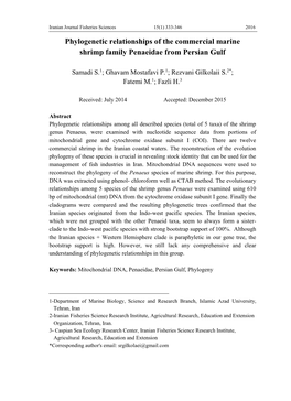 Phylogenetic Relationships of the Commercial Marine Shrimp Family Penaeidae from Persian Gulf