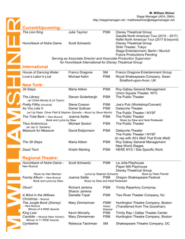 Regional Theatre: Current/Upcoming