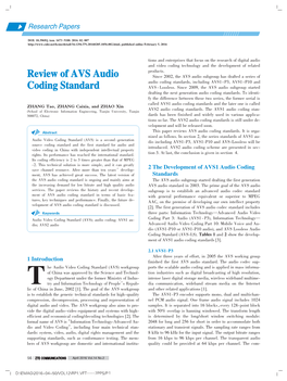 Review of AVS Audio Coding Standard ZHANG Tao, ZHANG Caixia, and ZHAO Xin
