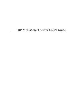 HP Mediasmart Server User's Guide