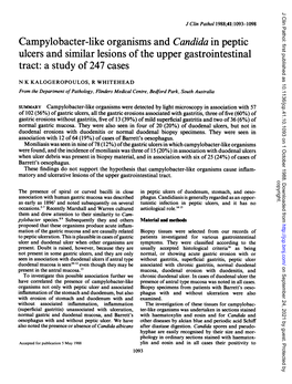 Campylobacter-Like Organisms and Candida in Peptic Ulcers and Similar Lesions of the Upper Gastrointestinal Tract: a Study of 247 Cases