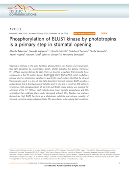 Phosphorylation of BLUS1 Kinase by Phototropins Is a Primary Step in Stomatal Opening