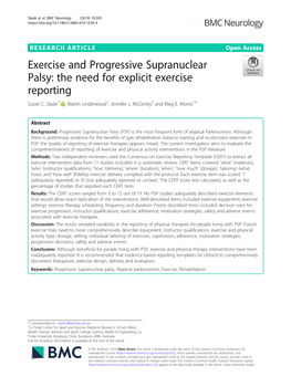 Exercise and Progressive Supranuclear Palsy: the Need for Explicit Exercise Reporting Susan C