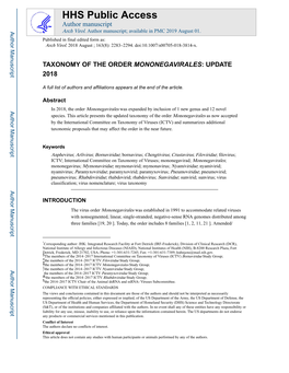 Taxonomy of the Order Mononegavirales: Update 2018