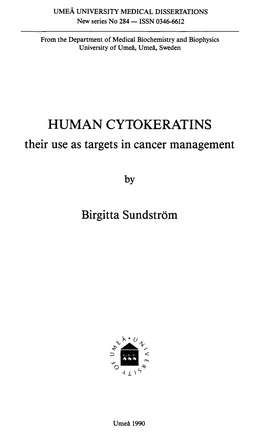 HUMAN CYTOKERATINS Their Use As Targets in Cancer Management By