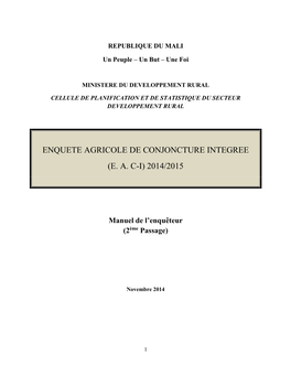 Enquete Agricole De Conjoncture Integree (E. A. C-I) 2014/2015