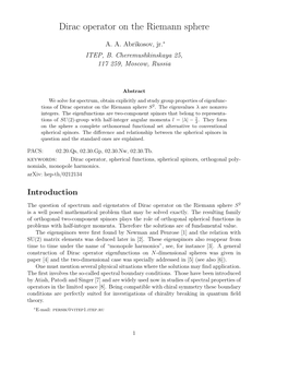 Dirac Operator on the Riemann Sphere