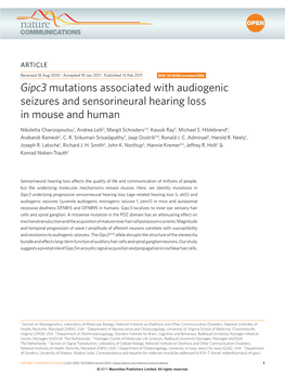 Gipc3 Mutations Associated with Audiogenic Seizures and Sensorineural Hearing Loss in Mouse and Human