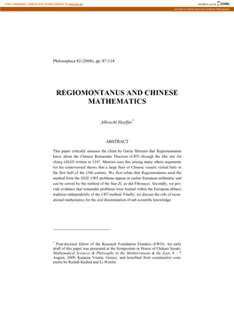 Regiomontanus and Chinese Mathematics