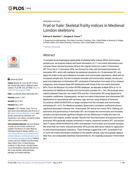 Frail Or Hale: Skeletal Frailty Indices in Medieval London Skeletons