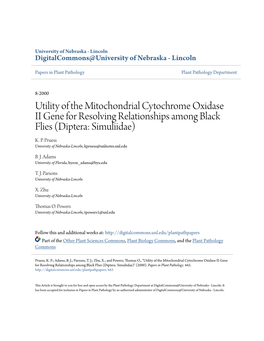 Utility of the Mitochondrial Cytochrome Oxidase II Gene for Resolving Relationships Among Black Flies (Diptera: Simuliidae) K