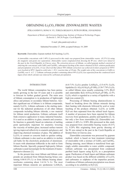 OBTAINING Li2co3 from ZINNWALDITE WASTES