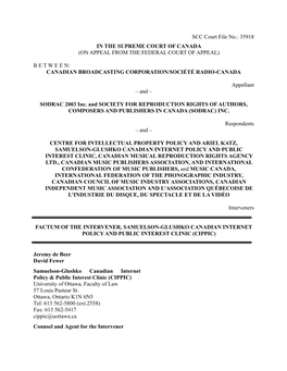 SCC Court File No.: 35918 in the SUPREME COURT of CANADA (ON APPEAL from the FEDERAL COURT of APPEAL)