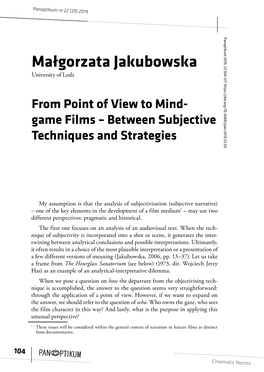 Małgorzata Jakubowska University of Lodz