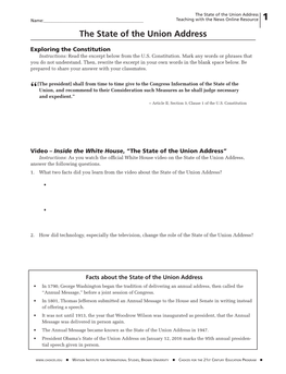 Handout: the State of the Union Address