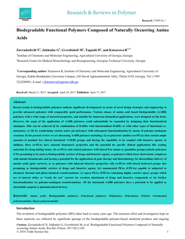 Biodegradable Functional Polymers Composed of Naturally Occurring Amino Acids