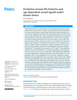 Evolution of Male Life Histories and Age-Dependent Sexual Signals Under Female Choice Joel J