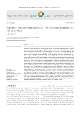 Hydropower and Pumped-Storage in Israel – the Energy Security Aspect of the Med-Dead Project S