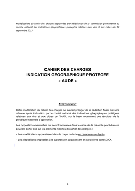 Cahier Des Charges Indication Geographique Protegee « Aude »