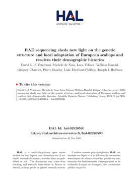 RAD Sequencing Sheds New Light on the Genetic Structure and Local Adaptation of European Scallops and Resolves Their Demographic Histories David L