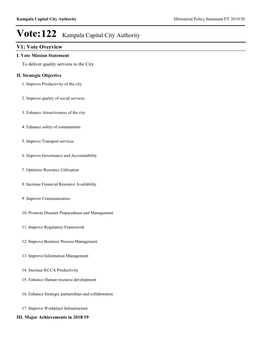 Vote:122 Kampala Capital City Authority V1: Vote Overview I