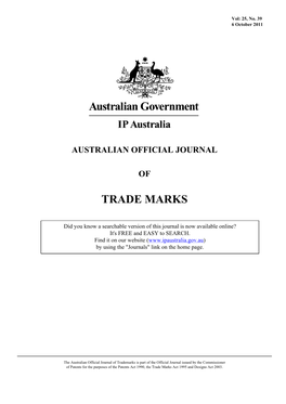 AUSTRALIAN OFFICIAL JOURNAL of TRADE MARKS 6 October 2011
