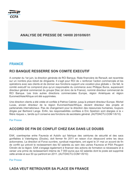 France Rci Banque Resserre Son Comite Executif Accord