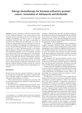 Salvage Chemotherapy for Hormone-Refractory Prostate Cancer: Association of Adriamycin and Ifosfamide