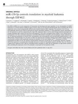 Mir-139-5P Controls Translation in Myeloid Leukemia Through EIF4G2