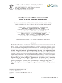 Air Quality Assessment in Different Urban Areas from Rio Grande Do Sul State, Brazil, Using Lichen Transplants