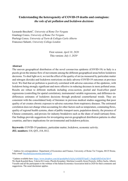 Understanding the Heterogeneity of COVID-19 Deaths and Contagions: the Role of Air Pollution and Lockdown Decisions