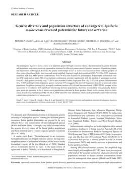 Genetic Diversity and Population Structure of Endangered Aquilaria Malaccensis Revealed Potential for Future Conservation