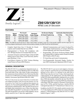 Z86129/130/131 Ntsc Line 21 Decoder