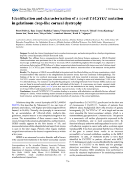 Identification and Characterization of a Novel TACSTD2 Mutation in Gelatinous Drop-Like Corneal Dystrophy