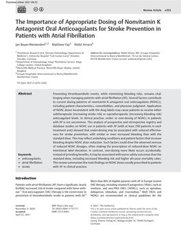 The Importance of Appropriate Dosing of Nonvitamin K Antagonist Oral Anticoagulants for Stroke Prevention in Patients with Atrial Fibrillation