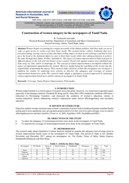 Construction of Women Imagery in the Newspapers of Tamil Nadu