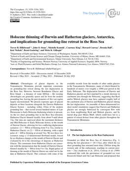 Holocene Thinning of Darwin and Hatherton Glaciers, Antarctica, and Implications for Grounding-Line Retreat in the Ross Sea