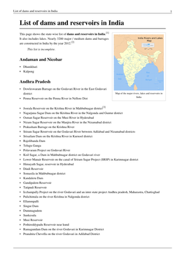 List of Dams and Reservoirs in India 1 List of Dams and Reservoirs in India