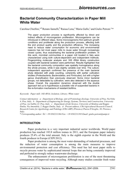 Bacterial Community Characterization in Paper Mill White Water
