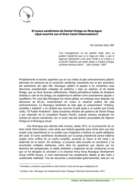 El Nuevo Sandinismo De Daniel Ortega En Nicaragua: ¿Qué Ocurrirá Con El Gran Canal Interoceánico?