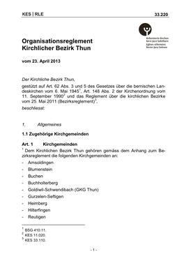 Organisationsreglement Kirchlicher Bezirk Thun Vom 23