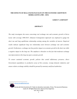 1. the Effects of Real Exchange Rate on the Economic Growth in Sierra