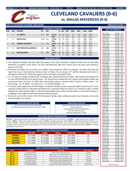 CLEVELAND CAVALIERS (0-6) Vs
