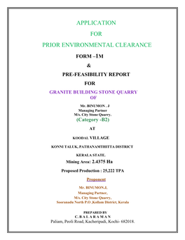 Application for Prior Environmental Clearance