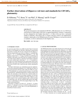 Further Observations of Hipparcos Red Stars and Standards for UBV(RI)C Photometry � D