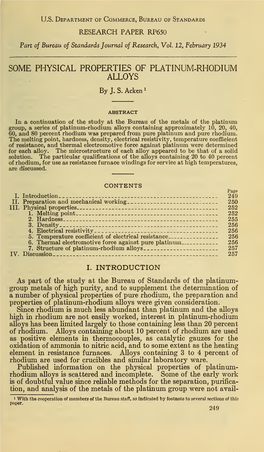 Some Physical Properties of Platinum-Rhodium Alloys