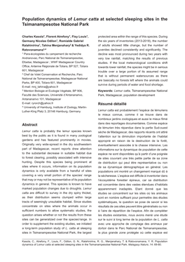 Population Dynamics of Lemur Catta at Selected Sleeping Sites in the Tsimanampesotse National Park