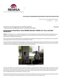 Congressman Rod Blum Joins REMSA Member Hirail for Tour and Rail Discussion (/Hirailblum)