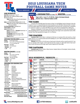 2012 Louisiana Tech Football Game Notes 52 All-Americans 25 Conference Championships 2 National Titles